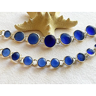 Cobalt Sea Glass & Sterling Silver Bracelet - Smaller Pieces