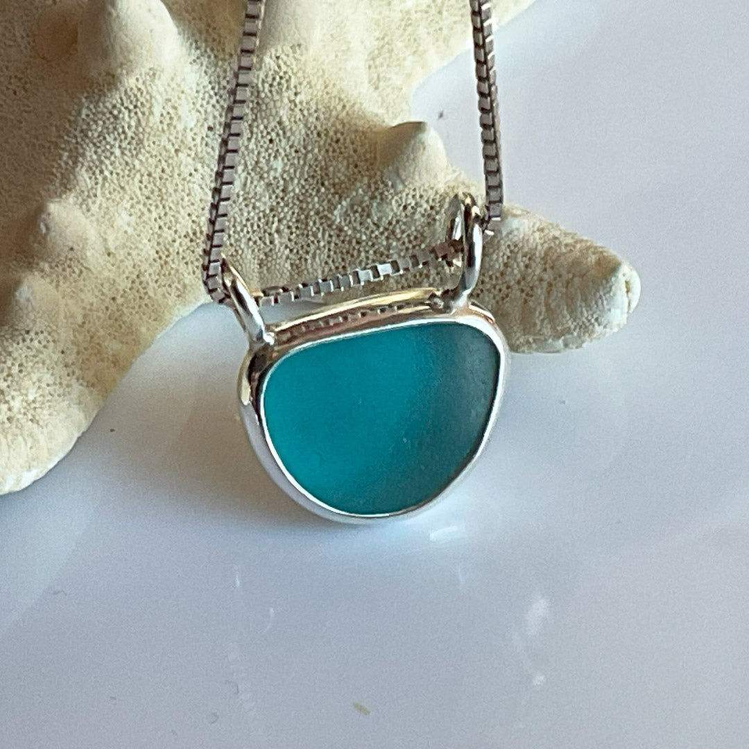 Sea Glass Pendants with Double Bail Genuine Sea Glass and Sterling Silver Pendant - Variety of Colors: Cornflower, Cobalt, Aqua, & Green - Each Sold Separately