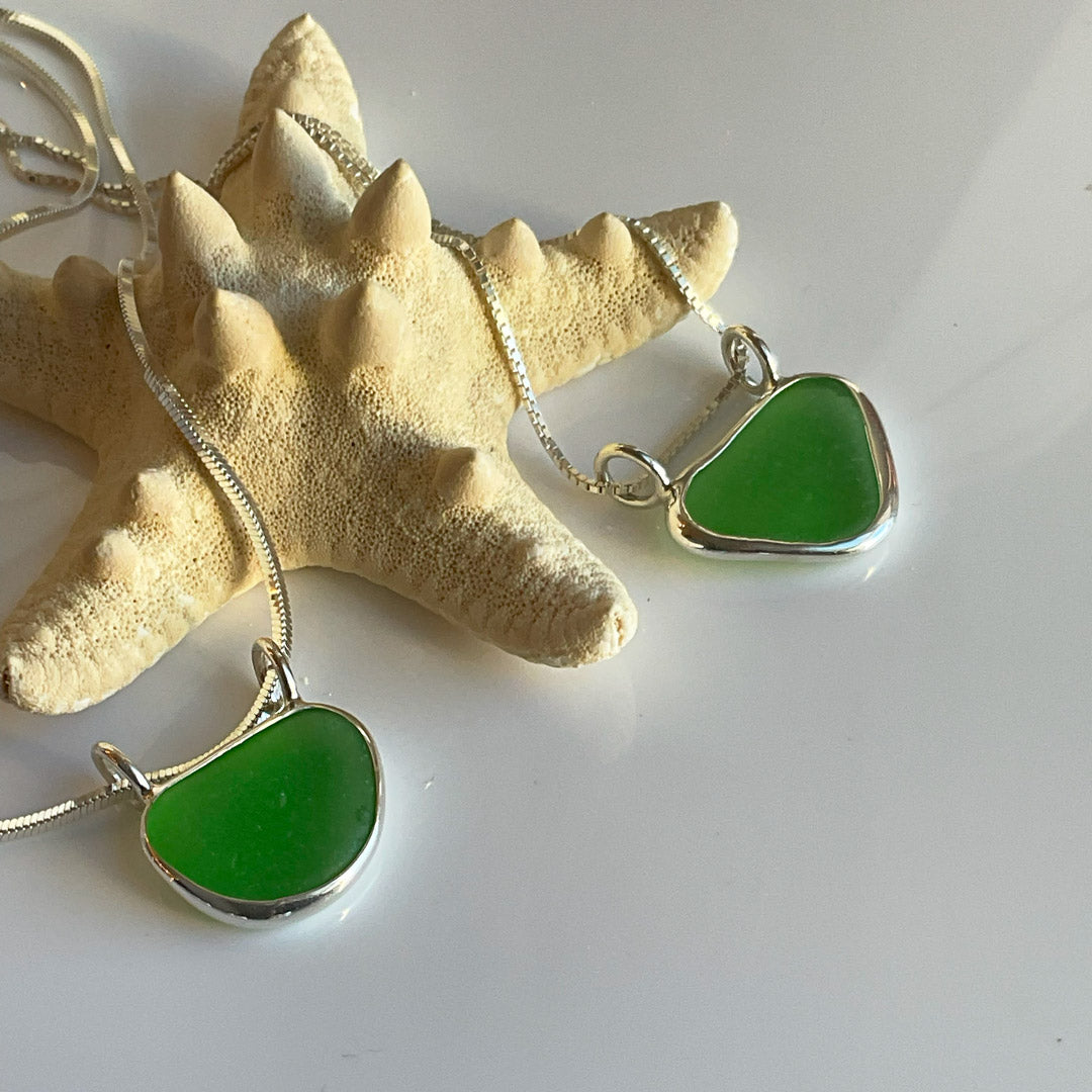 Sea Glass Pendants with Double Bail Genuine Sea Glass and Sterling Silver Pendant - Variety of Colors: Cornflower, Cobalt, Aqua, & Green - Each Sold Separately