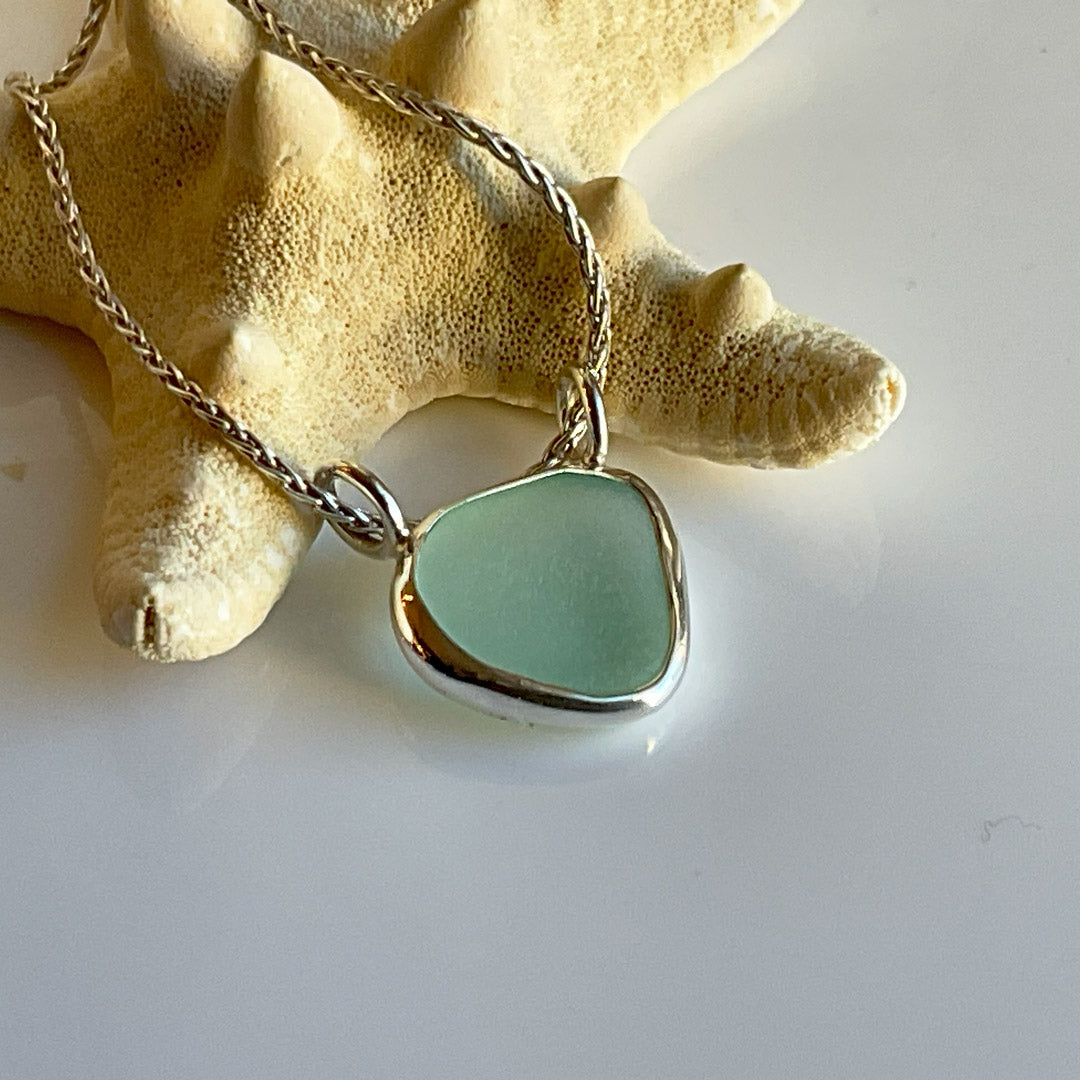 Sea Glass Pendants with Double Bail Genuine Sea Glass and Sterling Silver Pendant - Variety of Colors: Cornflower, Cobalt, Aqua, & Green - Each Sold Separately