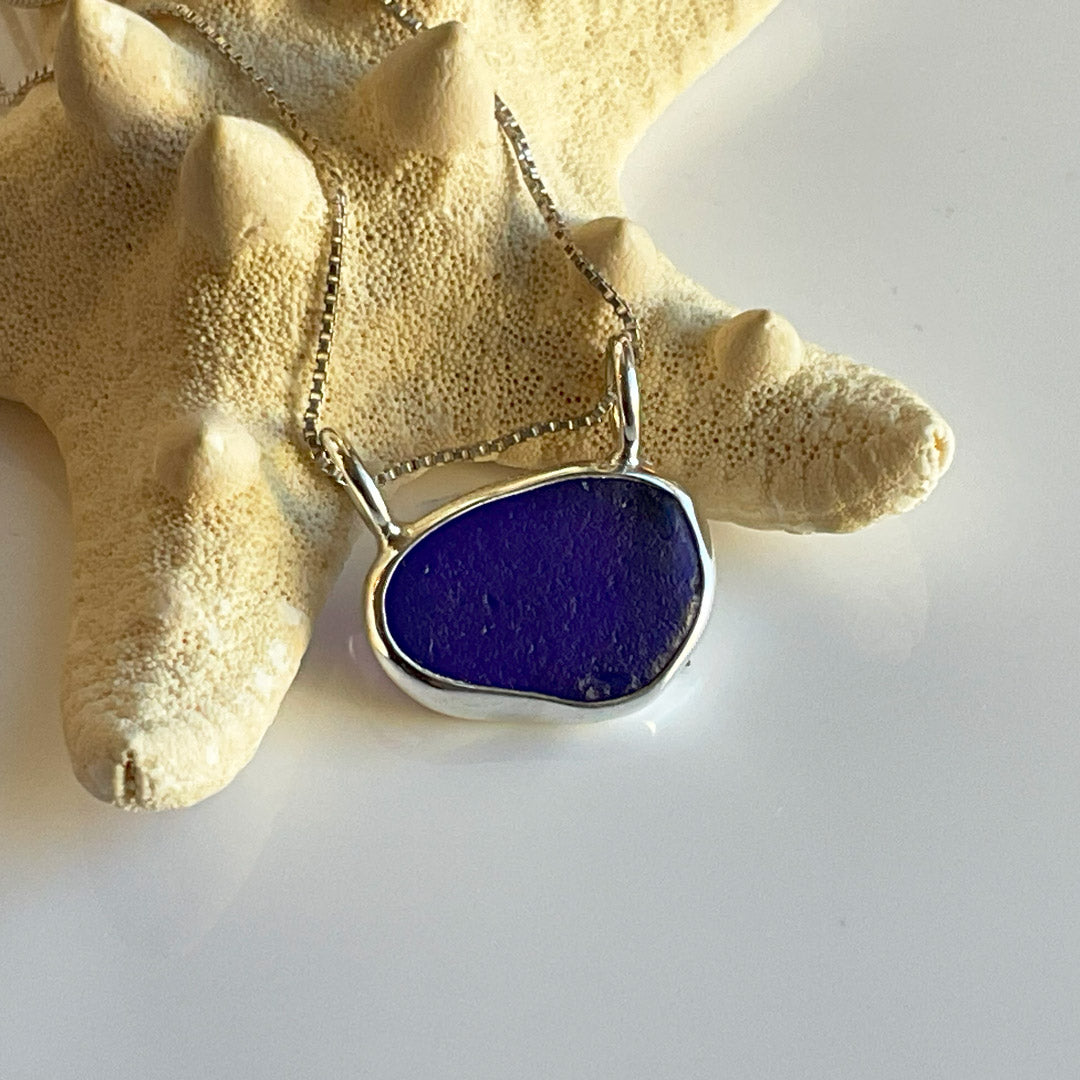 Sea Glass Pendants with Double Bail Genuine Sea Glass and Sterling Silver Pendant - Variety of Colors: Cornflower, Cobalt, Aqua, & Green - Each Sold Separately