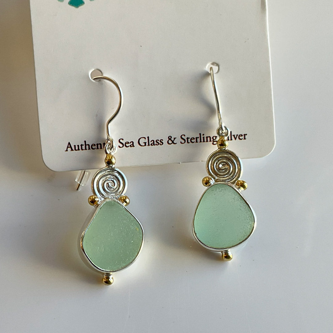 Gold and Sterling Silver Genuine Sea Glass Earrings