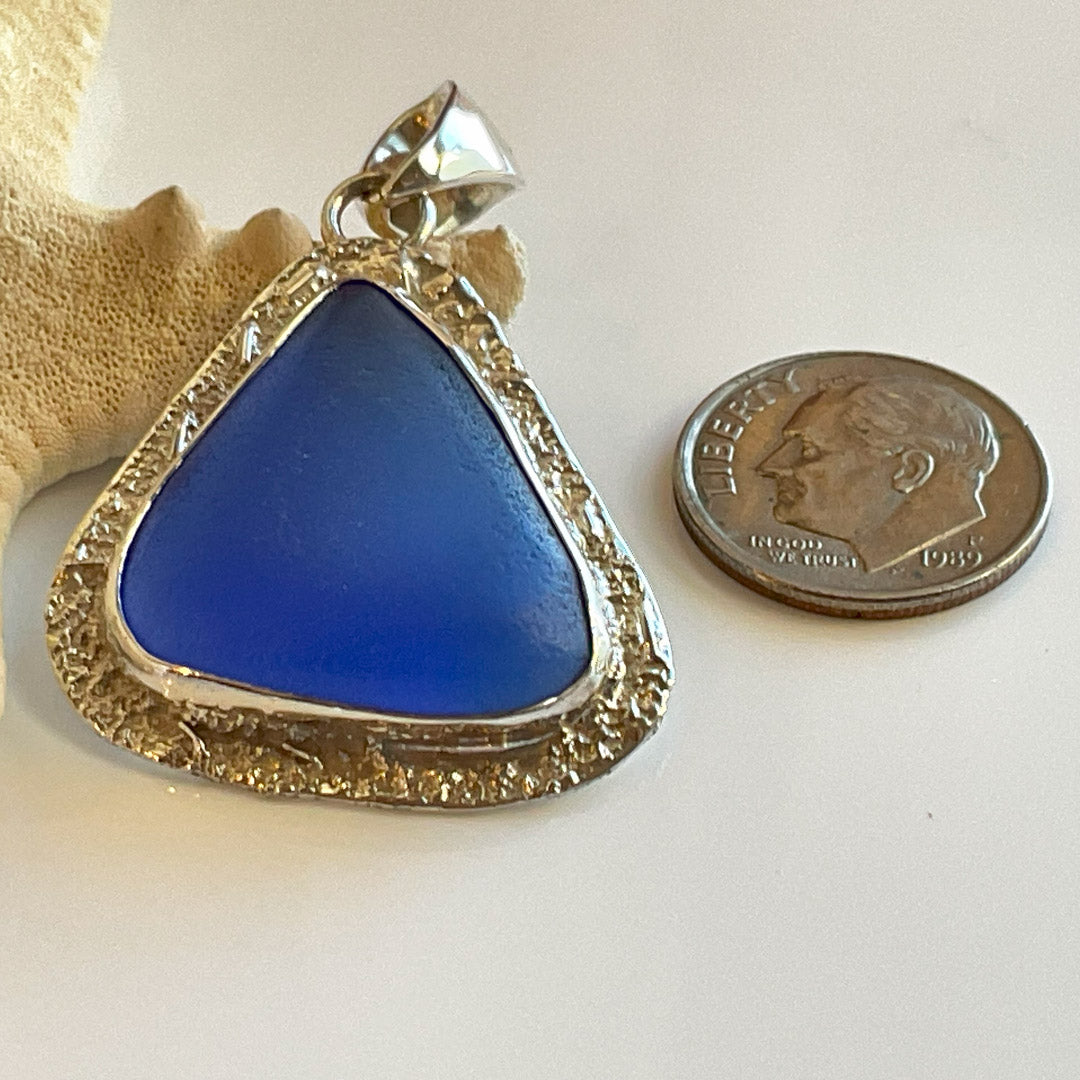 One-of-a-kind Cornflower Cobalt Sea Glass and Sterling Silver Pendant
