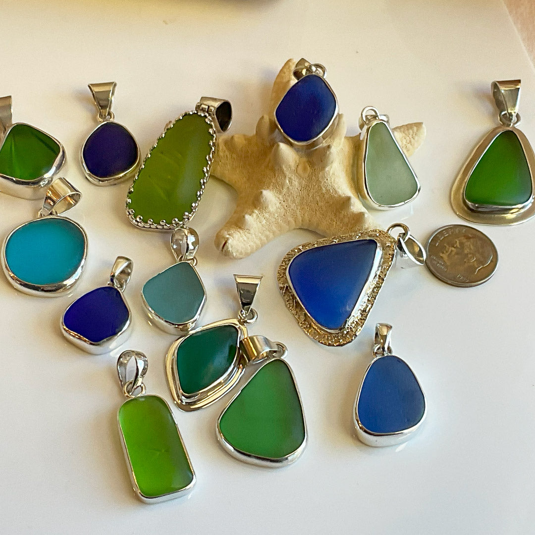 Chartreuse Collectors Green Sea Glass and Sterling Silver Pendant