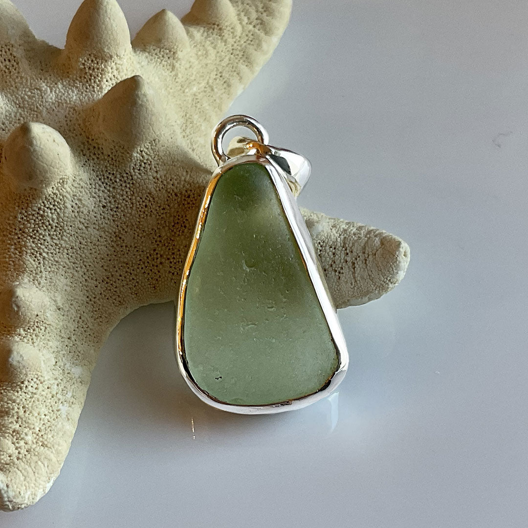 Massachusetts' Seafoam Sea Glass and Sterling Silver Pendant