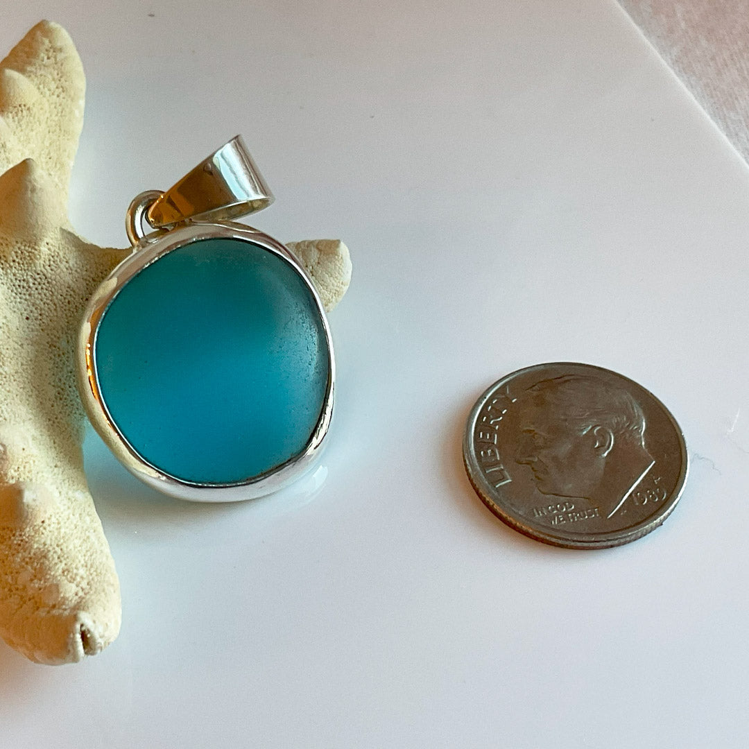 Pacific Blue Sea Glass and Sterling Silver Pendant