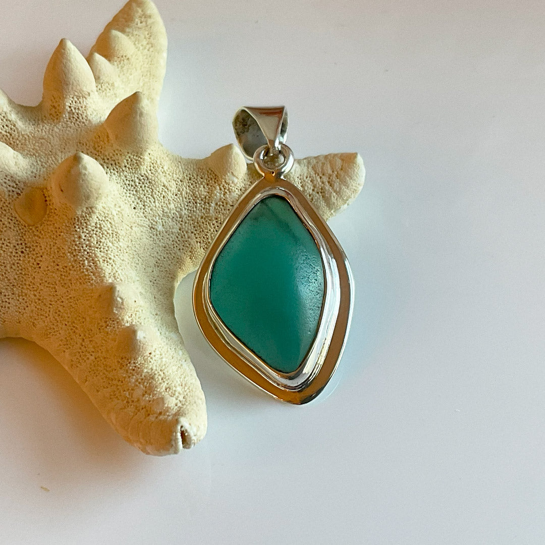 Emerald Sea Glass and Sterling Silver Pendant