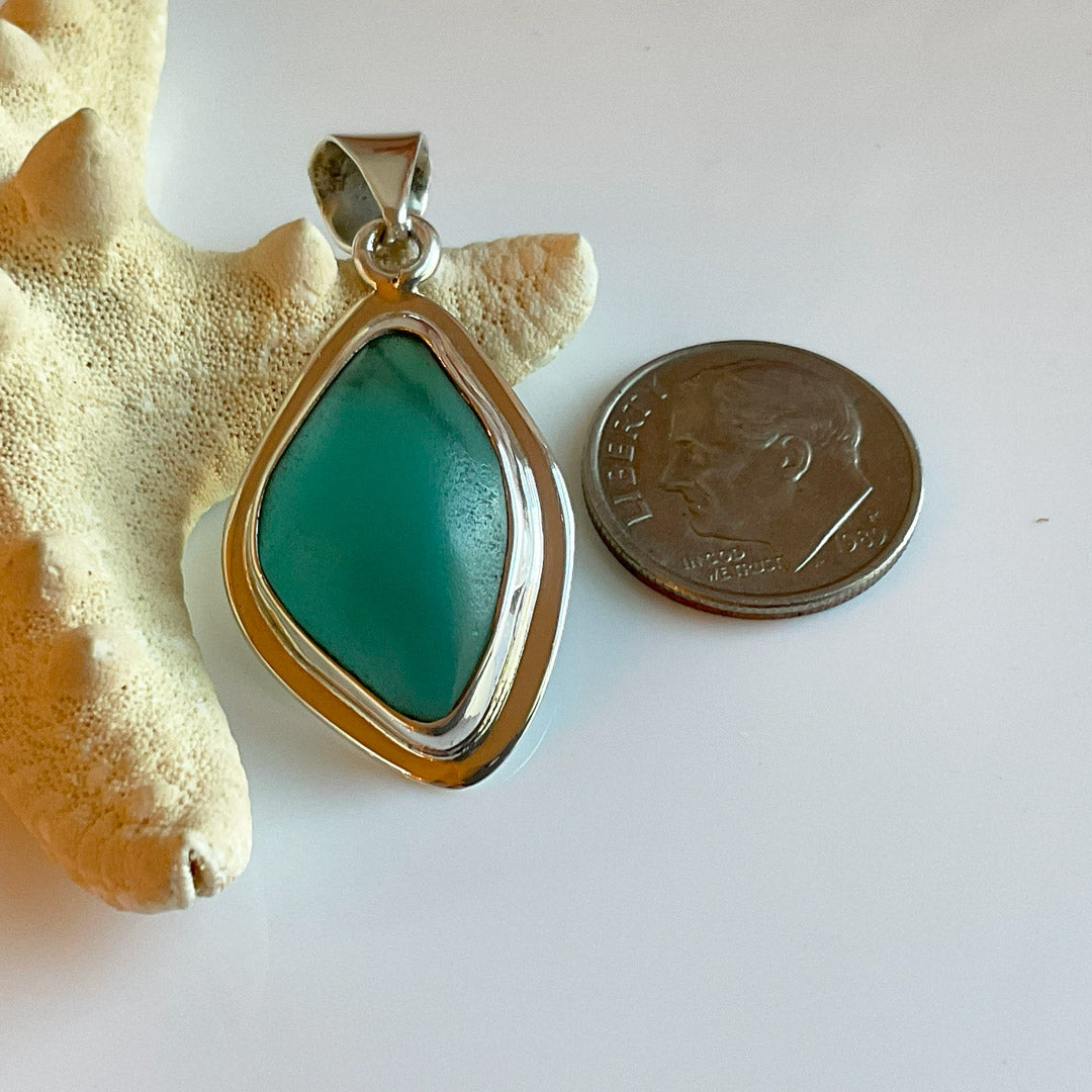 Emerald Sea Glass and Sterling Silver Pendant