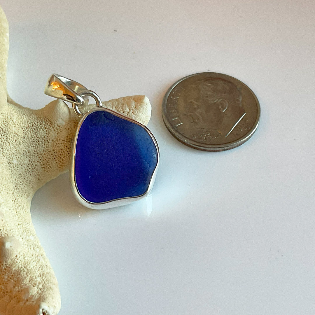 Cobalt Made in MA Sea Glass and Sterling Silver Pendant