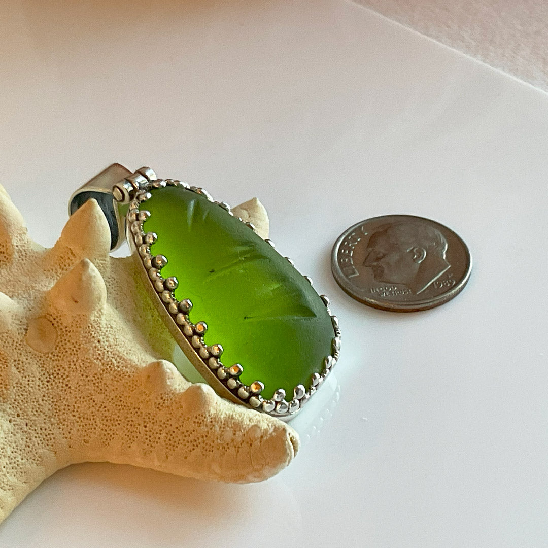 Chartreuse Collectors Green Sea Glass and Sterling Silver Pendant