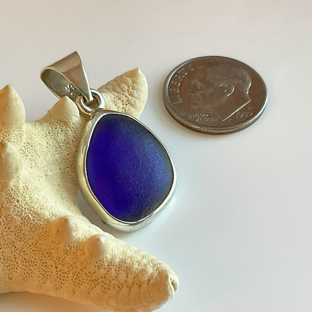 Unique Cobalt Sea Glass and Sterling Silver Pendant