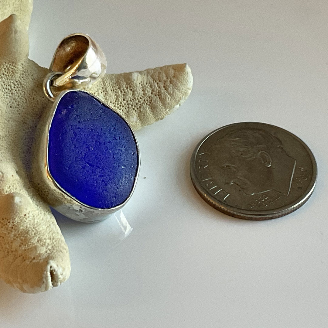 Massachusetts' Cobalt Sea Glass and Sterling Silver Pendant