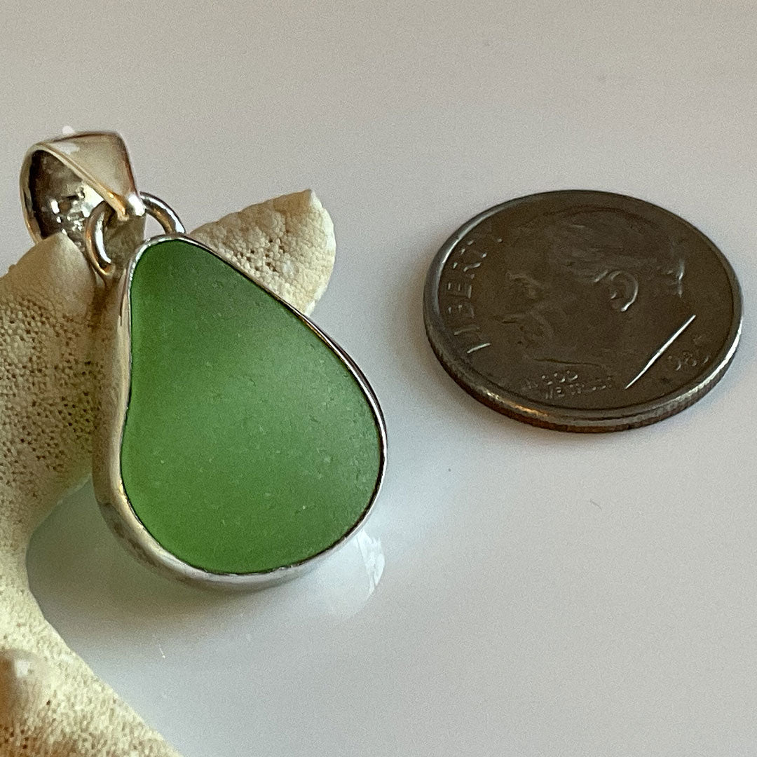Green Sea Glass and Sterling Silver Pendant