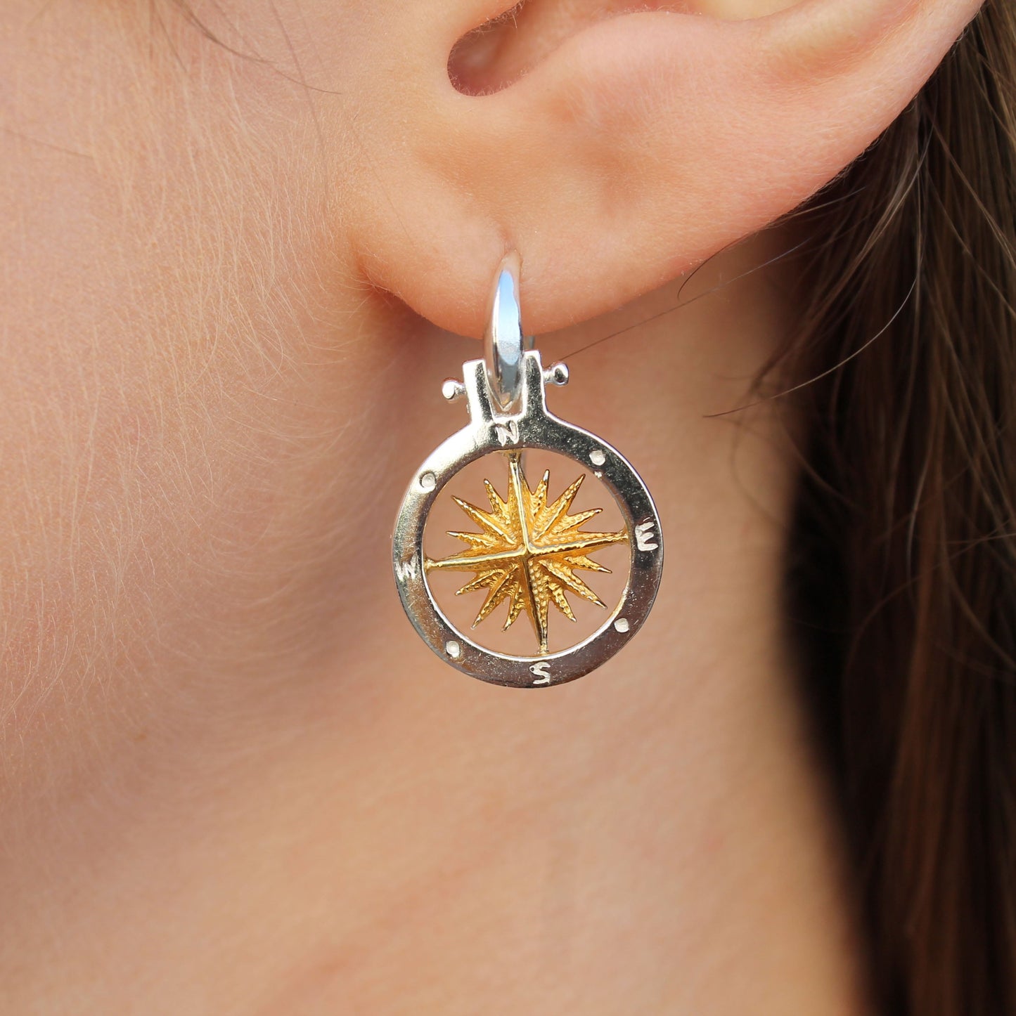 Sterling Silver and Gold Compass Rose Pendant