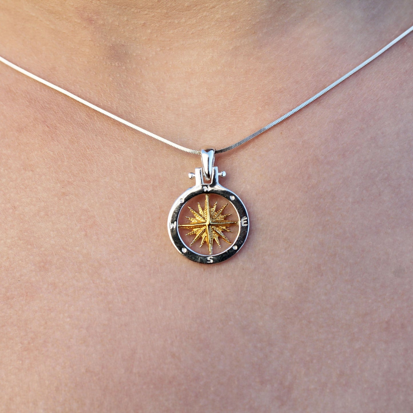 Sterling Silver and Gold Compass Rose Pendant