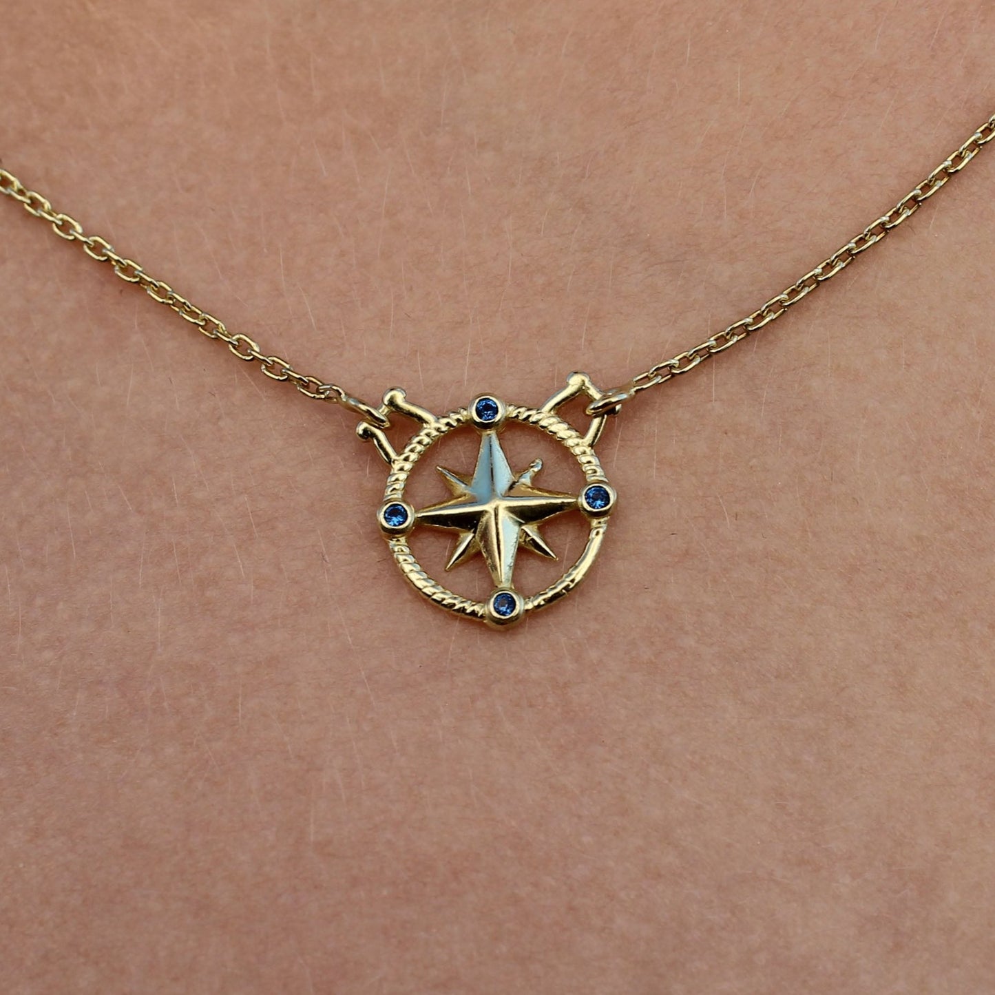 Gold Compass Rose with Sapphire Earrings