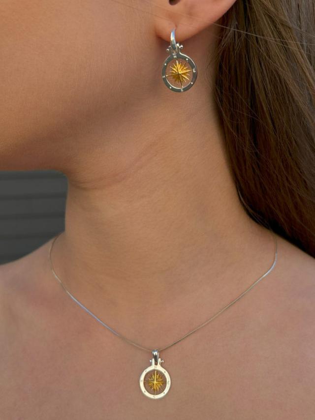 Sterling Silver and Gold Compass Rose Pendant