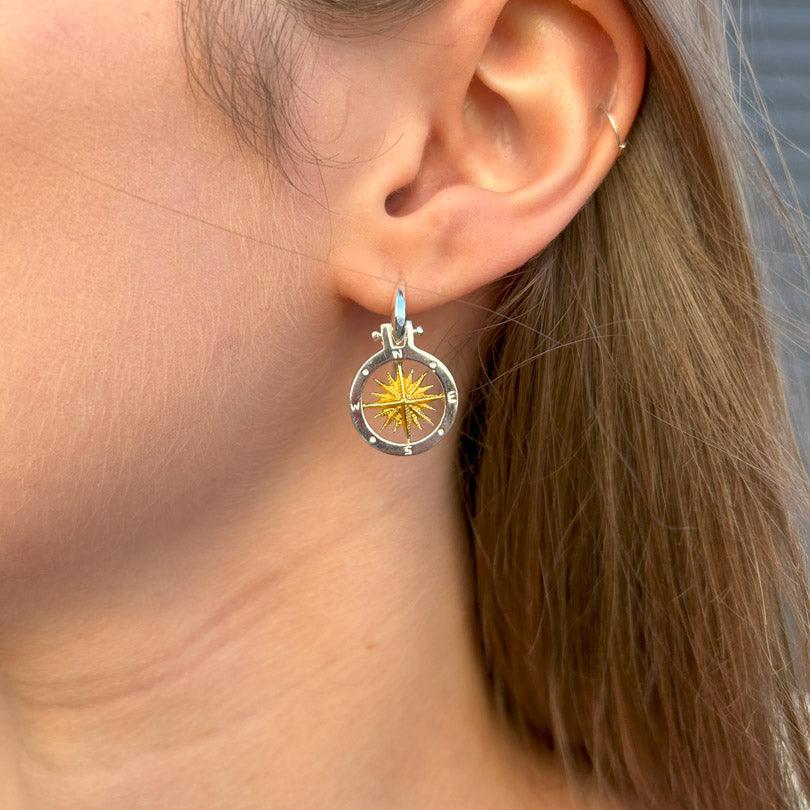 Sterling Silver and Gold Compass Rose Earrings