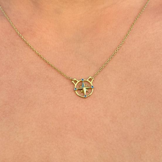 Gold Compass Rose with Sapphire Earrings