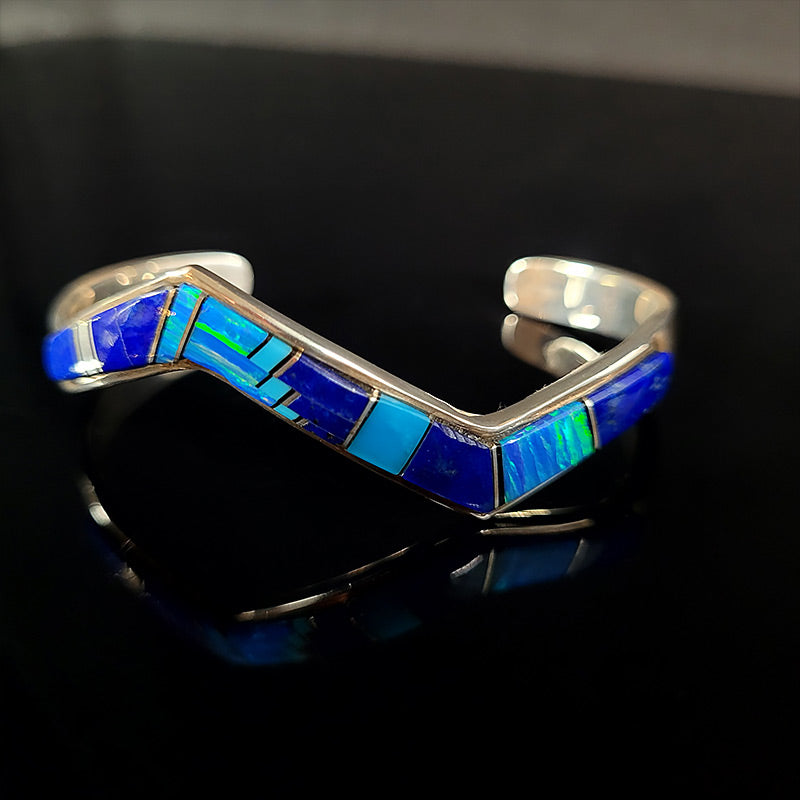 Lapis Lazuli, Opal, Turquoise, and Sterling Silver Bracelet