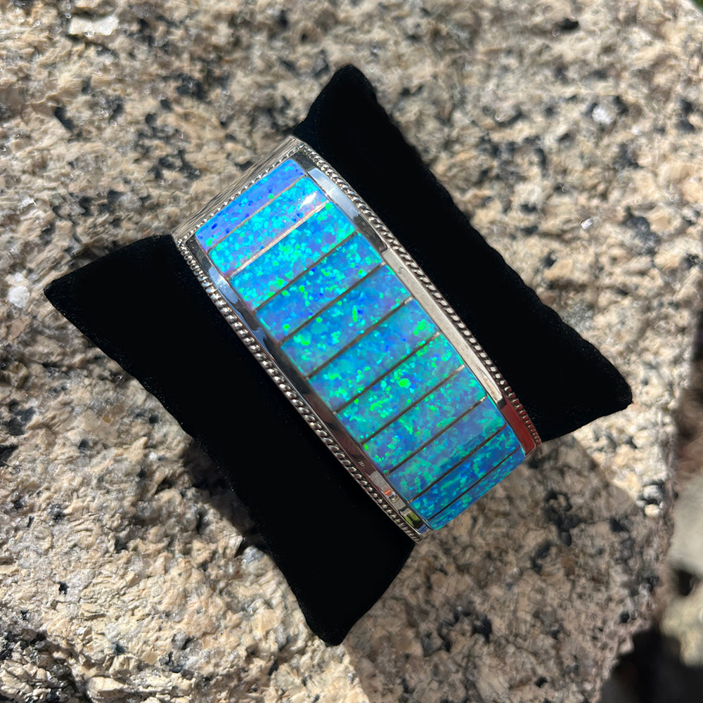 Zuni Opal Inlay Sterling Silver Cuff