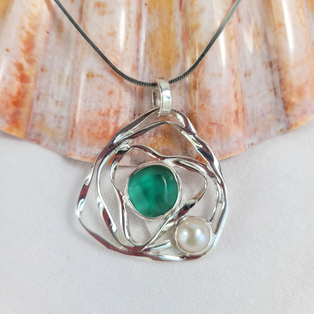 Beautiful Handmade Sea Glass and Sterling Silver Pendant