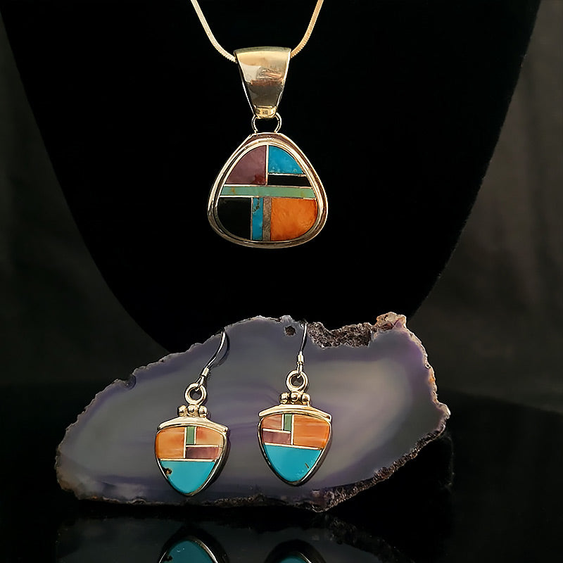 Spiney Oyster, Jet, Turquoise & Sterling Silver Pendant