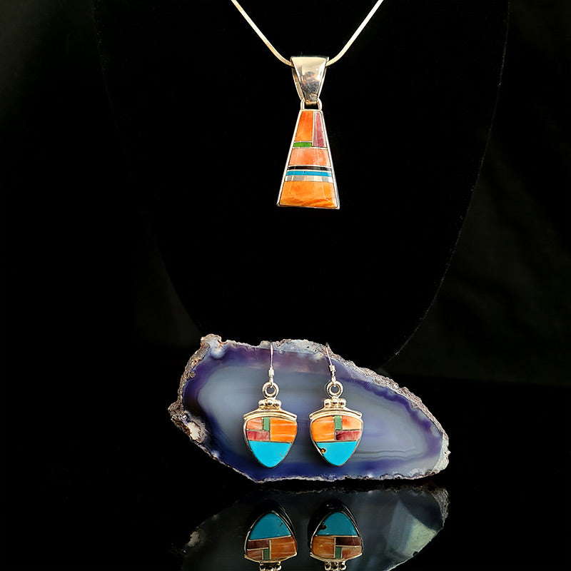Spiney Oyster, Turquoise, Jet, and Sterling Silver Pendant