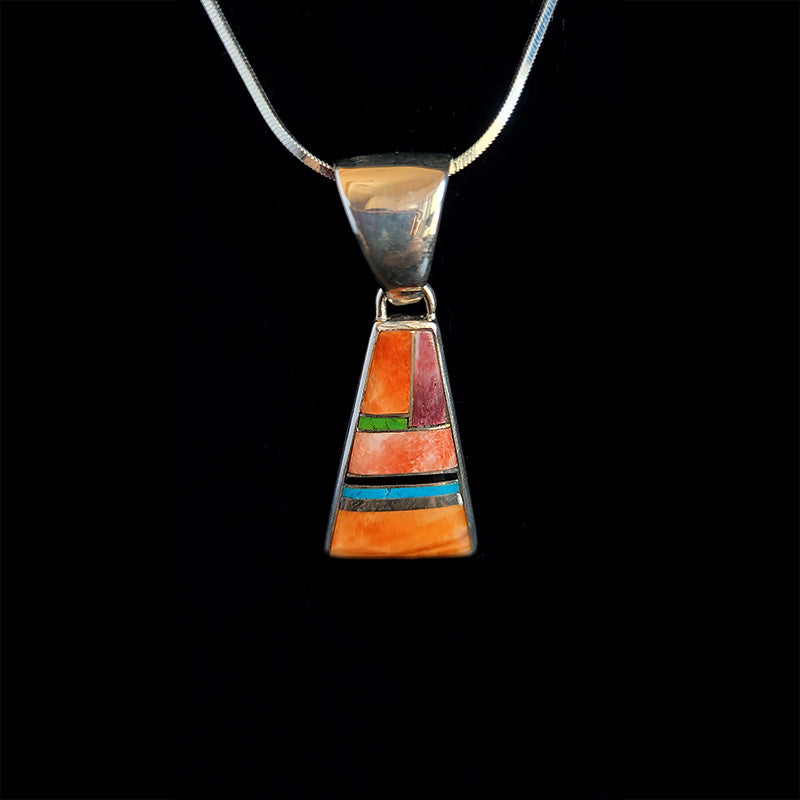 Spiney Oyster, Turquoise, Jet, and Sterling Silver Pendant