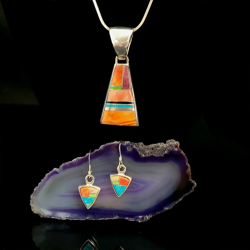 Spiney Oyster, Turquoise, Jet, and Sterling Silver Pendant