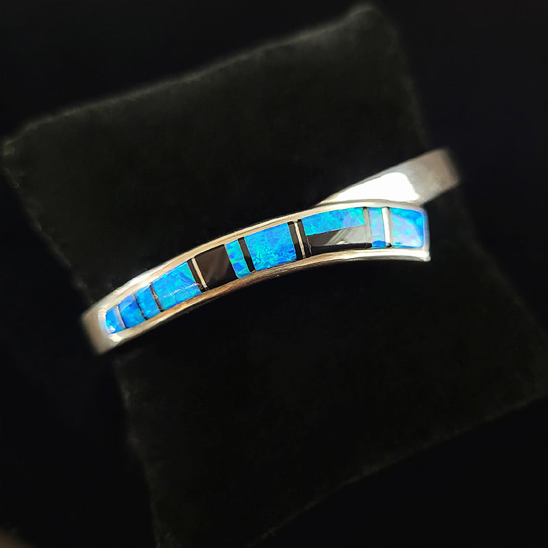 Opal, Jet, and Sterling Silver Bracelet
