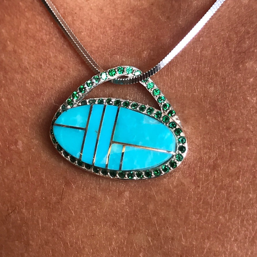 Cubic Zirconia & Turquoise Inlay Pendant