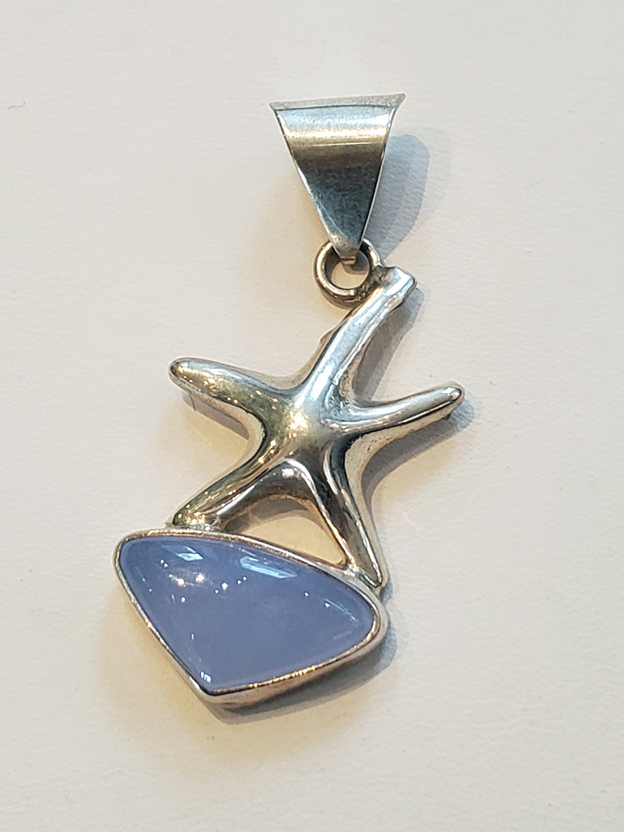 Lavender Sea Glass & Sterling Silver Starfish Pendant