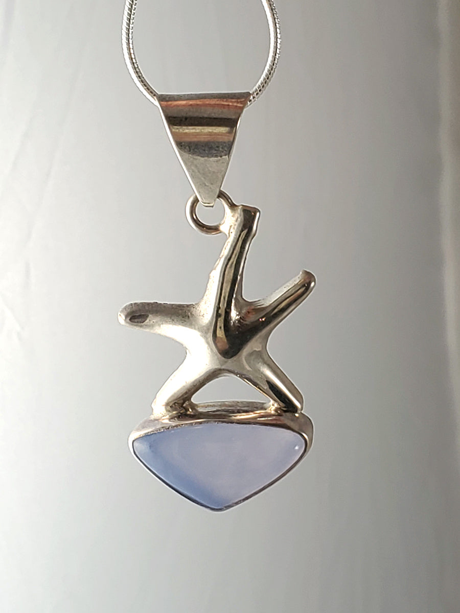 Lavender Sea Glass & Sterling Silver Starfish Pendant