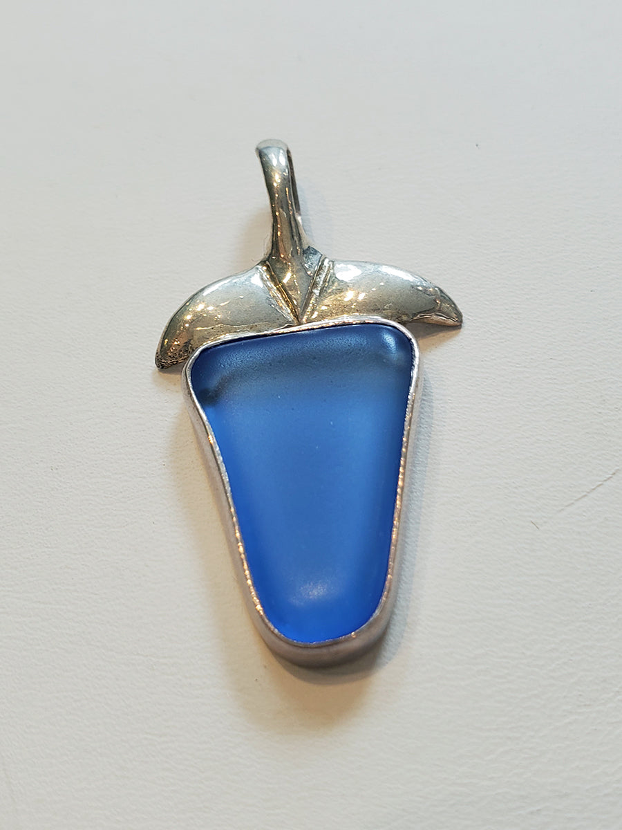Blue Sea Glass & Sterling Silver Pendant