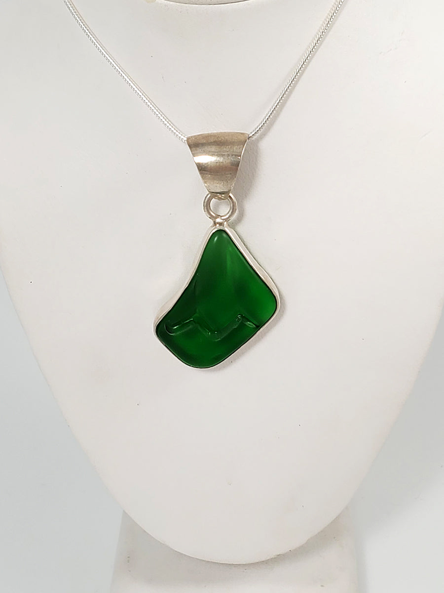 Green Sea Glass & Sterling Silver Pendant
