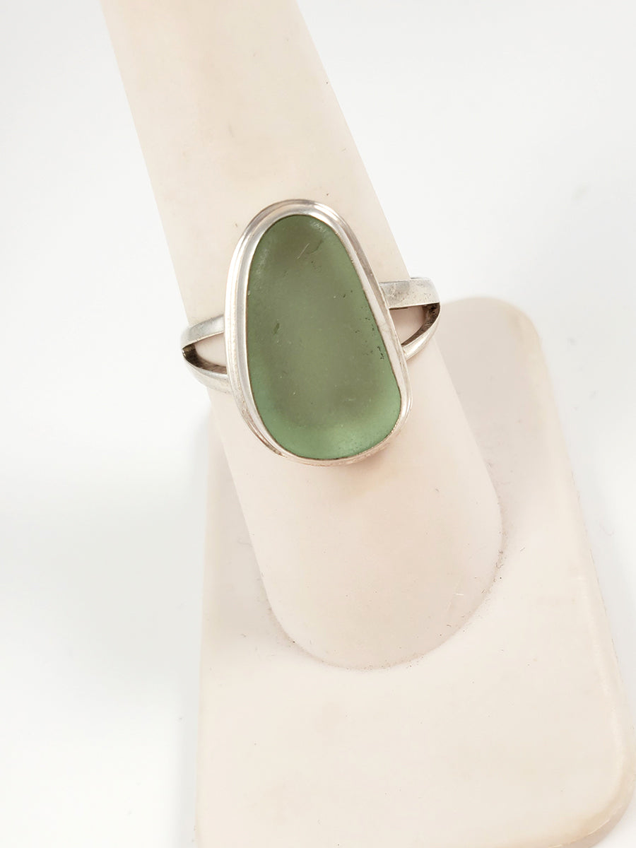 Sea Foam Green Sea Glass & Sterling Silver Ring