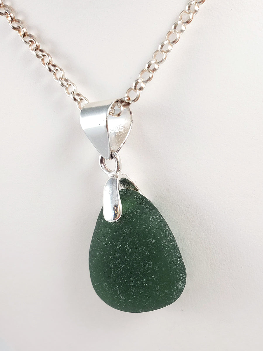 Deep Green Sea Glass Pendant