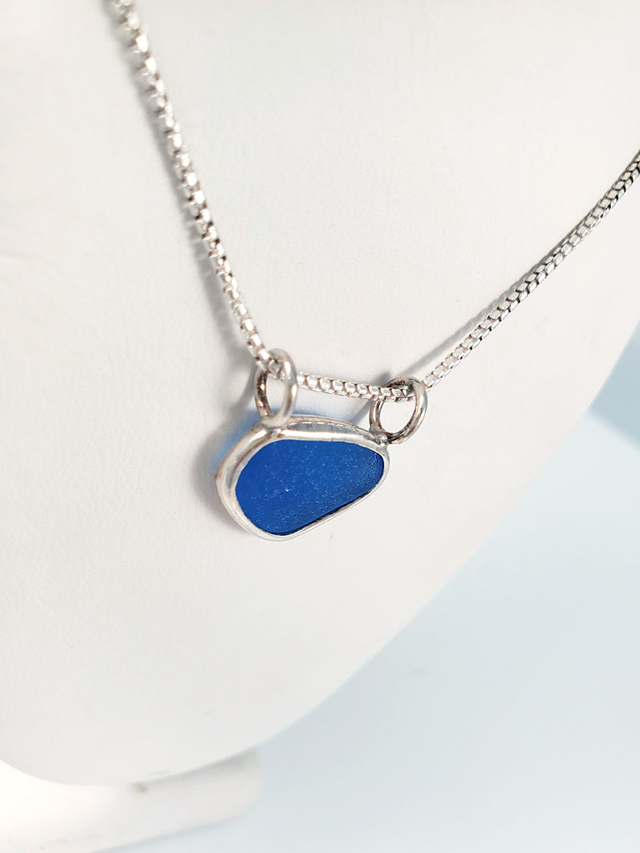 Cobalt Sea Glass and Sterling Silver Pendant
