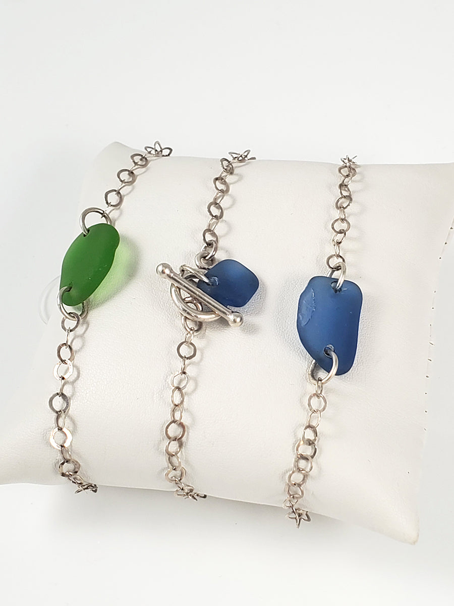 Sea Glass & Sterling Silver Chain Bracelet