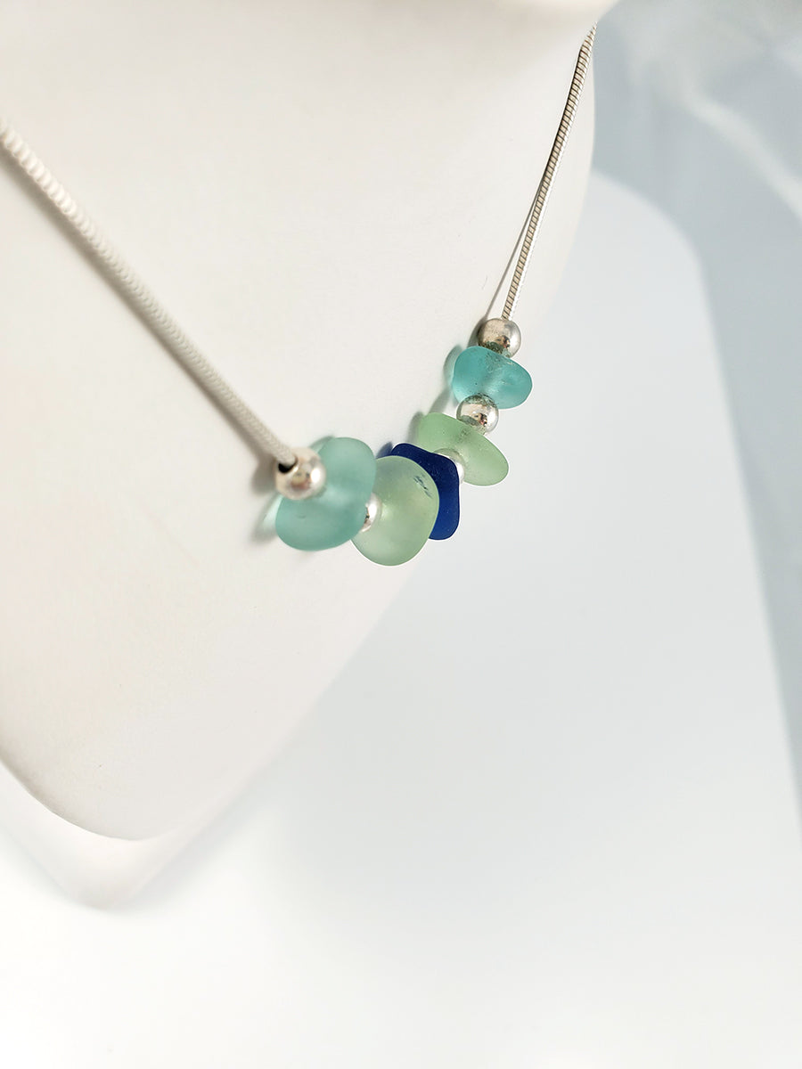 Multi-Color Sea Glass & Sterling Silver Necklace