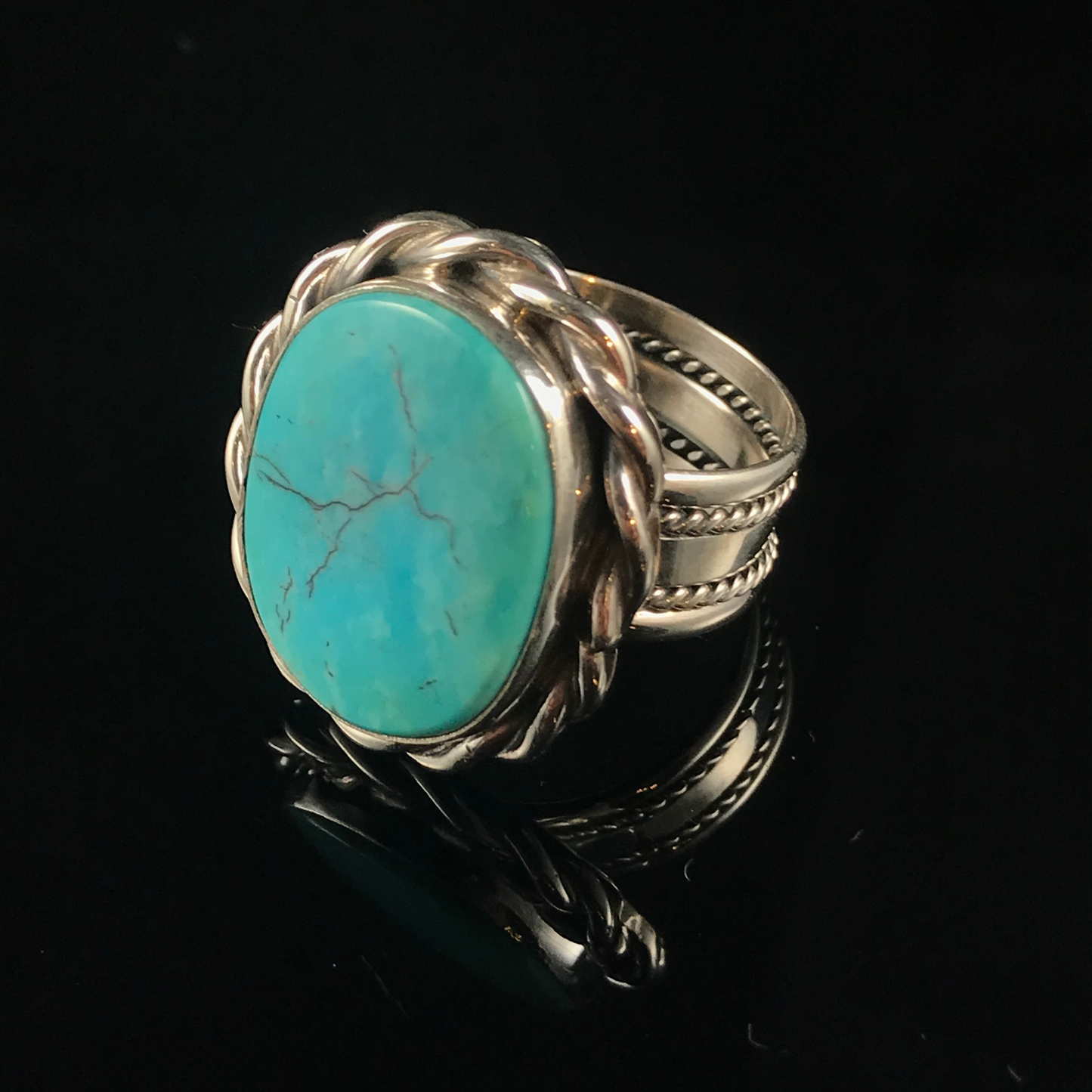 Turquoise & Braided Sterling Silver Ring