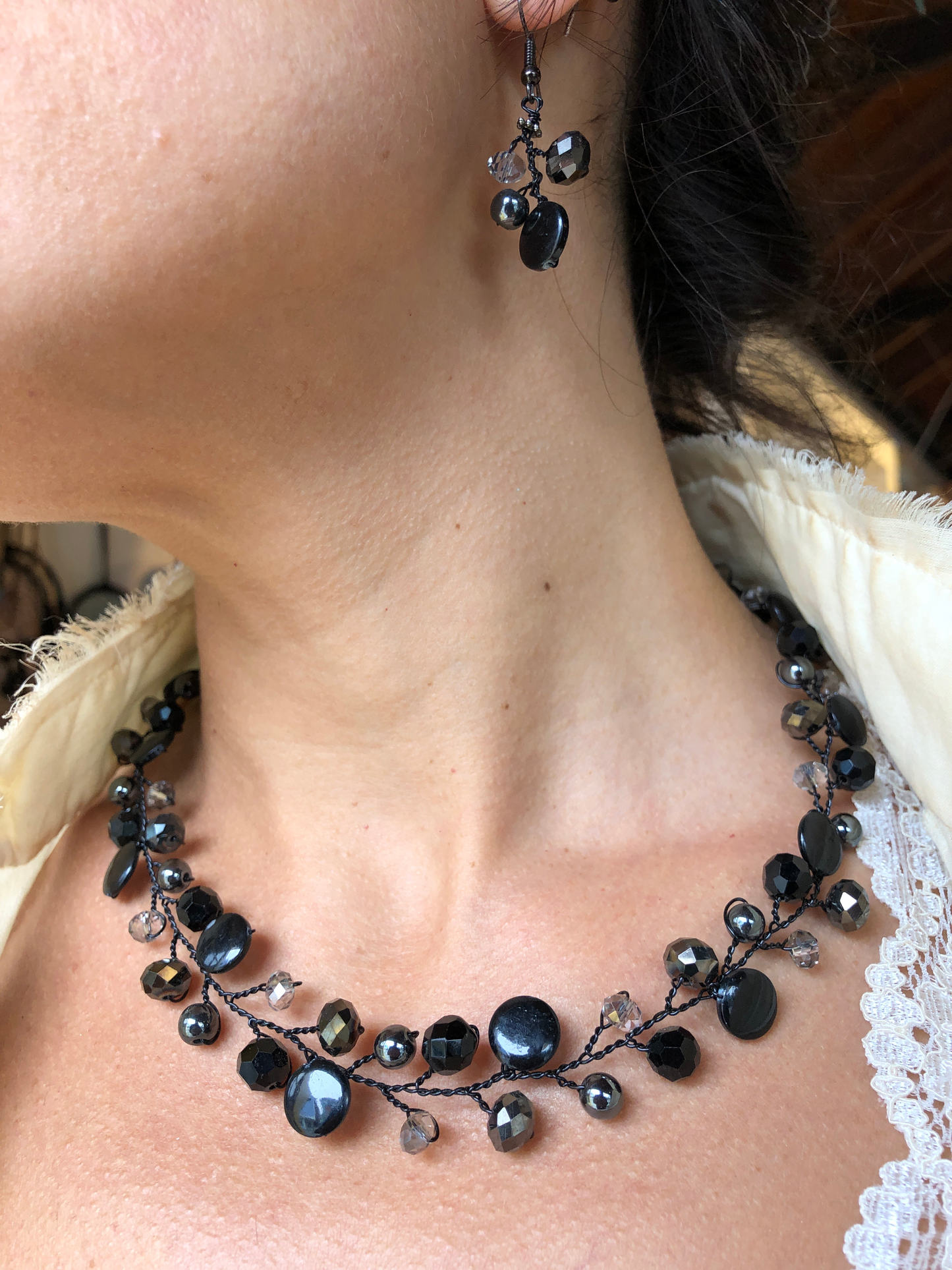 Branch Necklace- Black & Smoke Gray