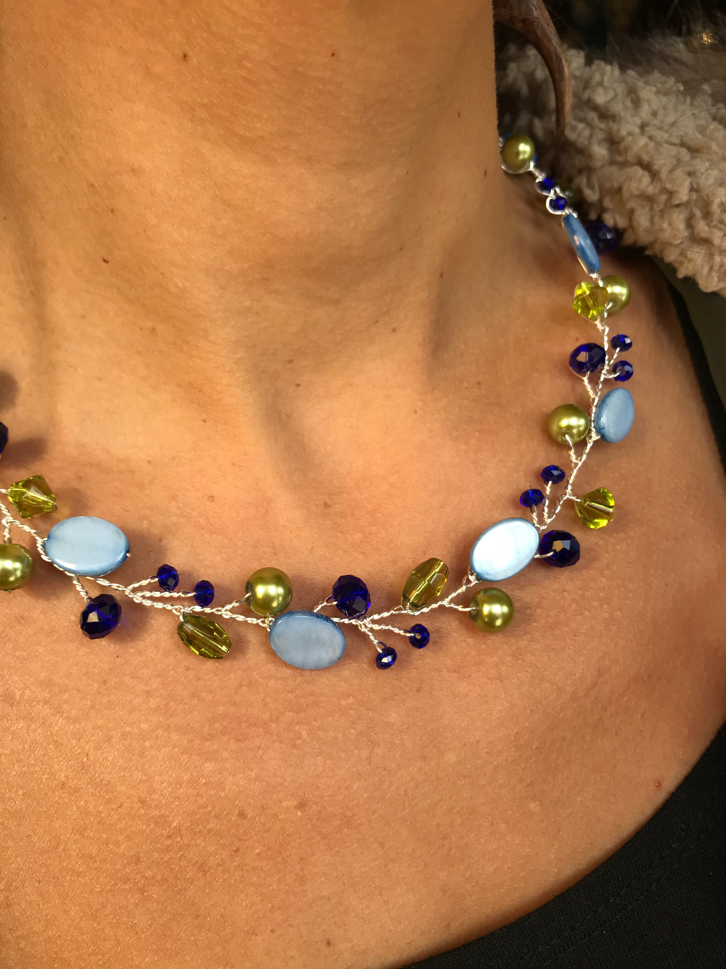 Branch Necklace- Purple, Green, & Light Blue