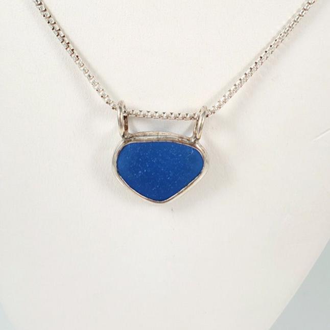 Sea Glass Pendants with Double Bail Genuine Sea Glass and Sterling Silver Pendant - Variety of Colors: Cornflower, Cobalt, Aqua, & Green - Each Sold Separately