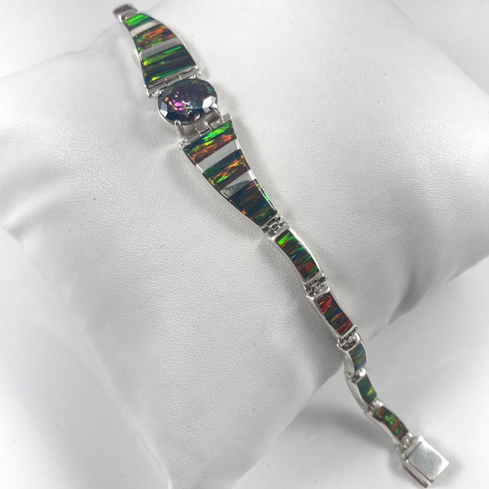 Lab Opal & Mystic Topaz set in Sterling Silver Bracelet