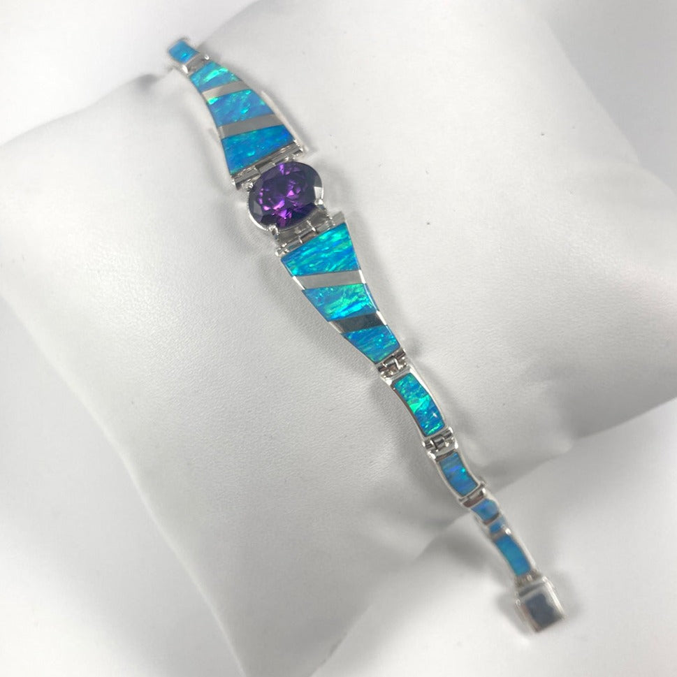 Lab Opal & Amethyst set in Sterling Silver Bracelet