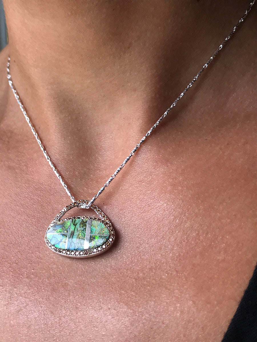 Spiderweb Opal & Cubic Zirconia Pendant
