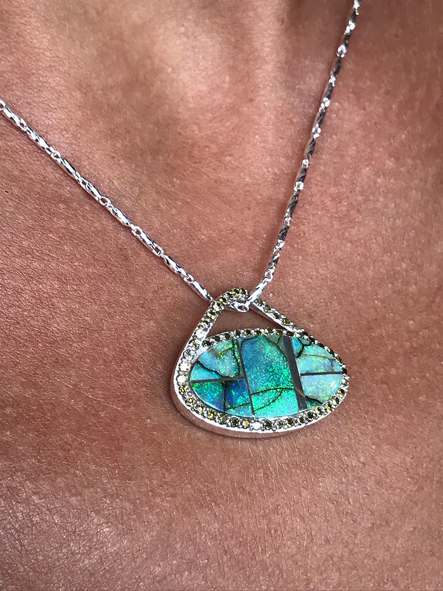 Spiderweb Opal & Cubic Zirconia Pendant