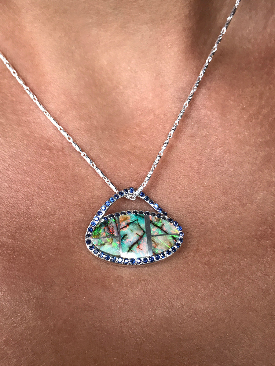 Spiderweb Opal & Cubic Zirconia Pendant